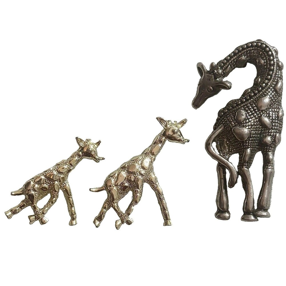 Vintage Giraffe Brooch Lot Gold Tone Pair + Large Silver Animal Safari Jewelry